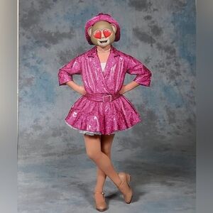 Pink Shiny Dance Costume with Hat